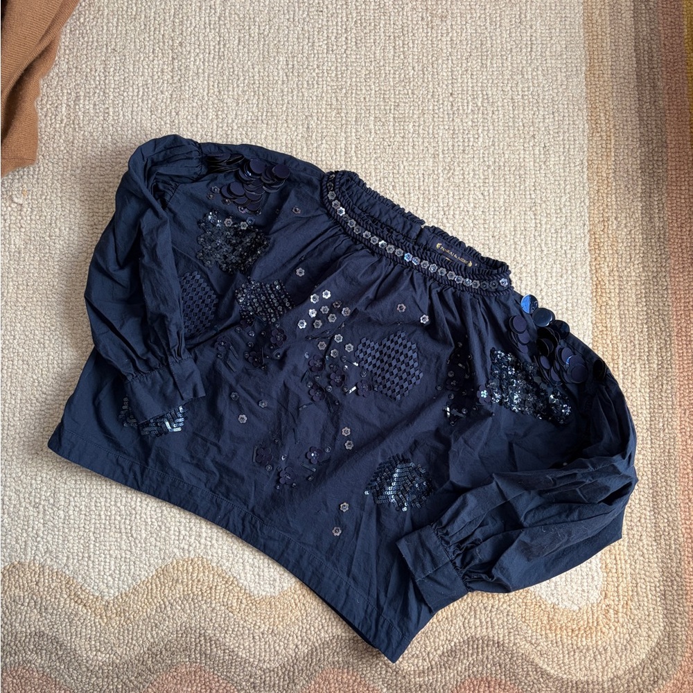 Pankaj & Nidhi Navy Floral Blouse